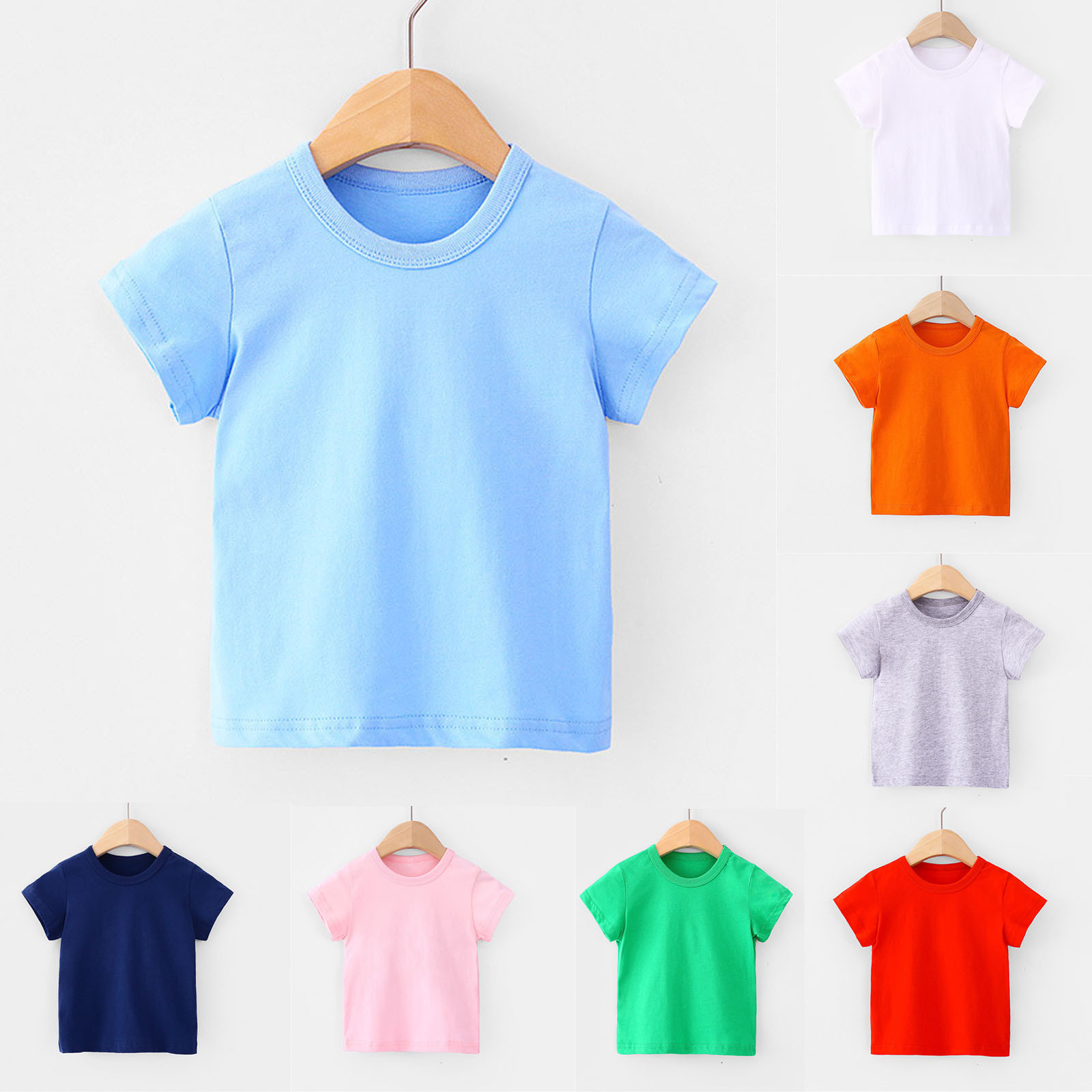 Uxgjfwu Toddler Girls Boys Plain Print Short Sleeve Cotton T-shirt Summer Comfortable Top Tee Sizes 12M-12T,Blue